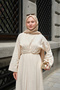 Women's Waist-Tie Linen Dress Cream - 3