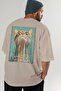 99 Cats for Cat Lovers Printed Beige Oversize T-Shirt 100% Cotton Unisex Cat Lover Premium Design - 7