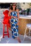 Blue and White Palm Tree Patterned Sea Pareo Shawl Beach Skirt Multi-Purpose Summer Sarong Dress - 4