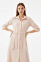 Women's Belted Zero Sleeve Cream Dress - 3