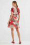Women's Short Sleeve Belted Patterned Chiffon Red Dress - 6