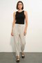 Women's Striped Linen Black Trousers with Tie Waist