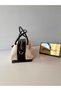 Black Knot Detailed Canvas Shoulder Bag with Gold Accessories Women's Bag Leather Trimmed Crossbody Bag - 4