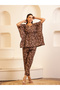 Brown Floral Drawstring Cotton Top and Pyjama Set - 8