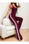 Women's Strappy Square Neck Long Diving Jumpsuit with Side Stripes - 3