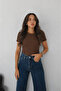 Women's Black Crew Neck Basic Crop T-Shirt Short Sleeve Cotton T-Shirt - 2