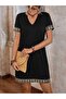 Women's Short Sleeve V-Neck Mini Crepe Dress - 3