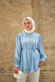 Women's Ribbed Front Tie-Waist Shirt Blue - 2