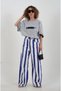 Blue Striped Palazzo Denim Trousers - 3