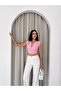 Padded Sleeveless V-Neck Draped Crop Blouse Lycra Fit - Pink - 3