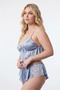 Blue Satin Stone, Ribbon/Bow Detailed Uncovered Strap Lingerie Set - 2