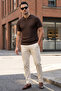 Brown Polo Collar Half Zip Knitwear Men's T-Shirt - 3