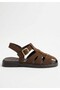 Brown Suede Cross-Strapped Cage Design Daily Comfort Sandals - 4