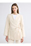 Lcw Modest Ecru Double-Breasted Collar Linen Blend Tie-Up Women's Jacket