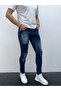 Men's Blue Slim Fit Distressed and Paint Detailed Denim Trousers – Modern Street Style, Comfortable Fit - 3