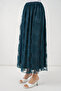 Women's Flocked Printed Long Tulle Skirt 1480 - Petrol - 4