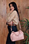 Women's Pink Shiny Textured Knot Detailed Large Internal Volume Adjustable Cross Strap Shoulder Bag - 2