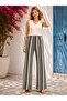 Women's High Waist Internal Elastic Striped Wide Leg Full Length Lined Trousers - 6