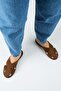 Olenka Women's Genuine Leather Parted Sabo Tan Slippers - 7