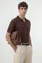 Brown Zigzag Patterned Polo Collar Knitwear Men's T-Shirt - 5