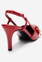Noen Red Leather Buckle Pointed Toe Women's Heeled Shoes - 5