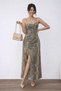 Women's Long Patterned Single Jersey Dress with Rope Straps and Cross Cut Detail on the Back - 2