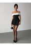 Women's Short Sleeve Madonna Collar Short Imported Crepe Dress with Ribbon Detail on the Back - 4