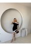 Women's Short Sleeve Asymmetric Cut Collar Stripe and Accessory Detailed Modal Dress - 2