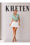 Fiora 100% Linen Gathered Women's Crop Shirt - Green Linen Shirt with Lace Motif - 3