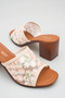 Women's Floral Embroidered 6 cm Thick Heeled Summer Slippers Beige - 3