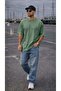 Men's Regular T-Shirt Acid Washed Vintage Effect Painted Petrol Green - 5