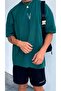 Men's oversized relaxed fit t-shirt - deer print - petrol green - 2