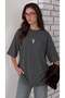 Women's Oversize Casual T-Shirt Geyik Anthracite Melange - 6