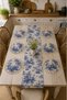 Navy Blue Duck Fabric Plain Runner and 6-Piece Tufted Placemat American Service Set - Vintage Bohemian French Country Pattern Round Table Decor - 7-Piece Dowry Set - 2