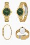 Roman Numeral Bezel Green Dial Stone Detailed Gold Metal Strap Women's Wristwatch - 3