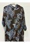 Brown Italian Shawl Pattern Hooded Foldable Long Sleeve Oversize Long Shirt Dress 42 - 46 Size - 2