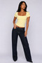 Women's Square Neck Viscose Fabric Combed Cotton Short Sleeve Slim Fit Crop Blouse - 3