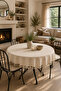 Linen Tasseled Round Tablecloth Plain Natural - Vintage Bohemian Country Living Room Kitchen Tablecloth - 3