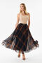 Belted Sifon Pleated Skirt in Brown and Tan Tones with Elastic Waist - 7