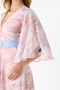 Pink Color Blue Flower Patterned Belted Satin Dress with Inner Lining - 6