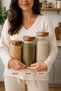 Acacia Lid Striped Glass Jar Set 3 Pieces (1X1000 ml + 1X1500 ml + 1X2000 ml) Legumes and Food Storage Jar - 3