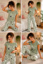 Women's Panda Patterned Short Sleeve Pajama Set Mint Green Comfortable Home Wear - 3