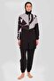 Volta Neon Piping Decorated Fully Covered Hijab Swimsuit 24202-26 Black