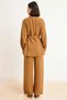 Women's Plus Size Linen Blend Shirt and Pants Set, High Collar, Long Sleeve, Belt Detail, Comfortable - 5