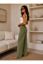 Women's Khaki High Waist Elastic Woven Trousers Cm26Pl00065 - 5