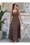 Buketli̇ Women's Square Collar Large Polka Dot Hem Flared Straps Combed Cotton Long Dress - 2