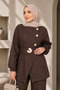 Women's Gold Accessory Detailed Belted Denim Jeans Hijab Set Sb0038 - 2
