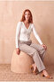 Women's White Ribbed Camisole Regular Fit V-Neck Long Sleeve Buttoned Crop Blouse Kyara - 2