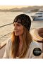 Handmade Women's Knitted Bohemian Mesh Summer Beanie Hat with Sequins Black - 6