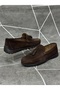 Brown Genuine Nubuck Leather Tasseled Loafer Shoes - 3